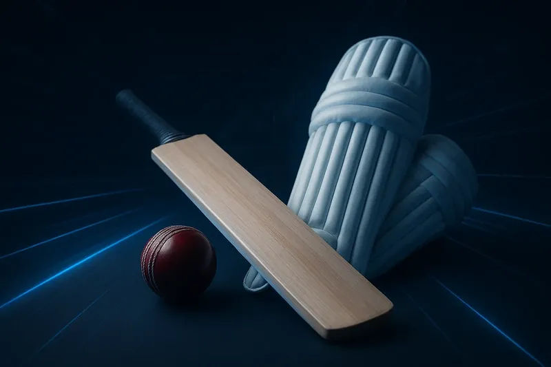 Close-up cricket equipment with neon speed lines on dark surface